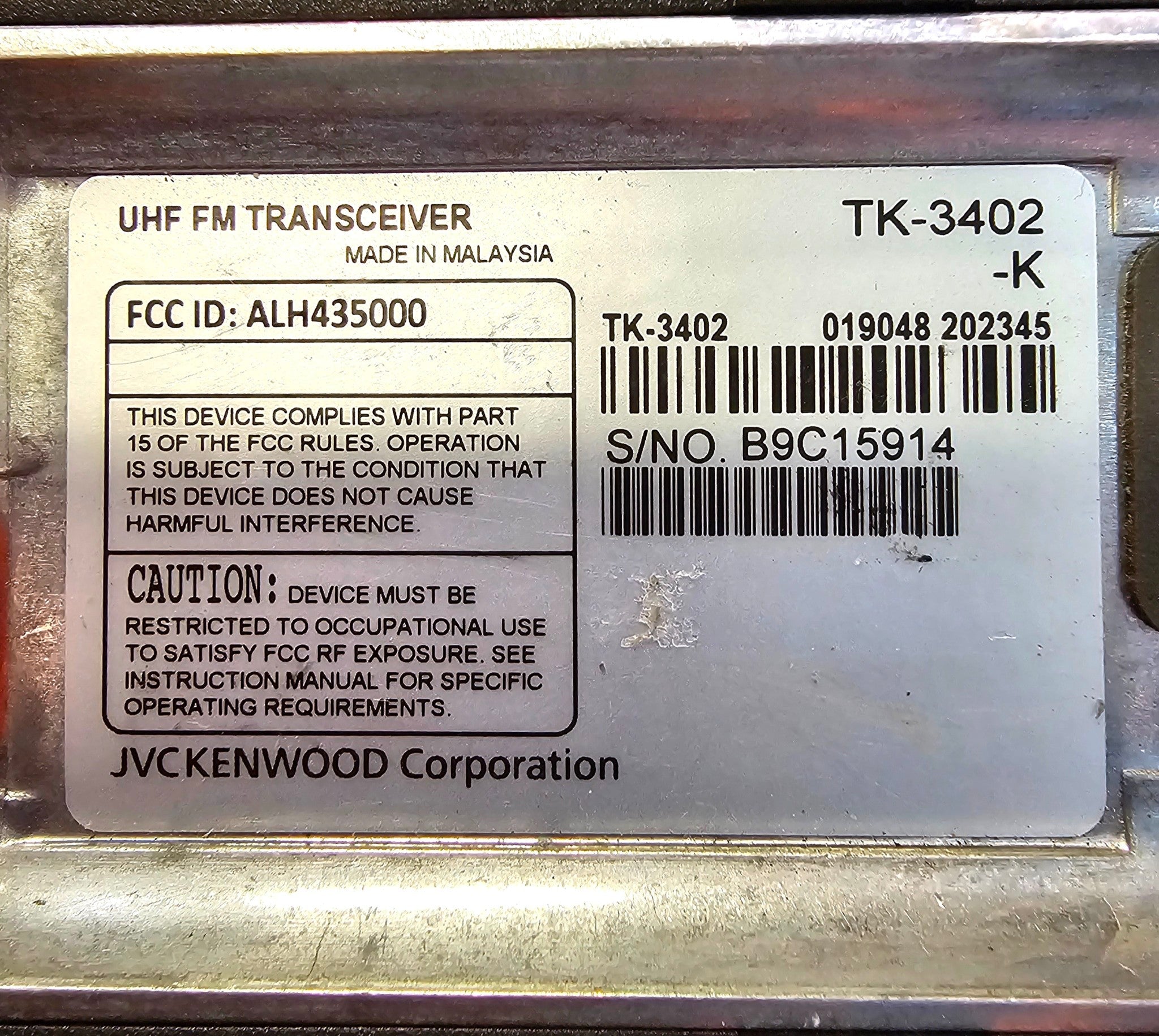 Kenwood TK-3402U UHF 16 Channel 5 Watt Portable Two-Way Radio