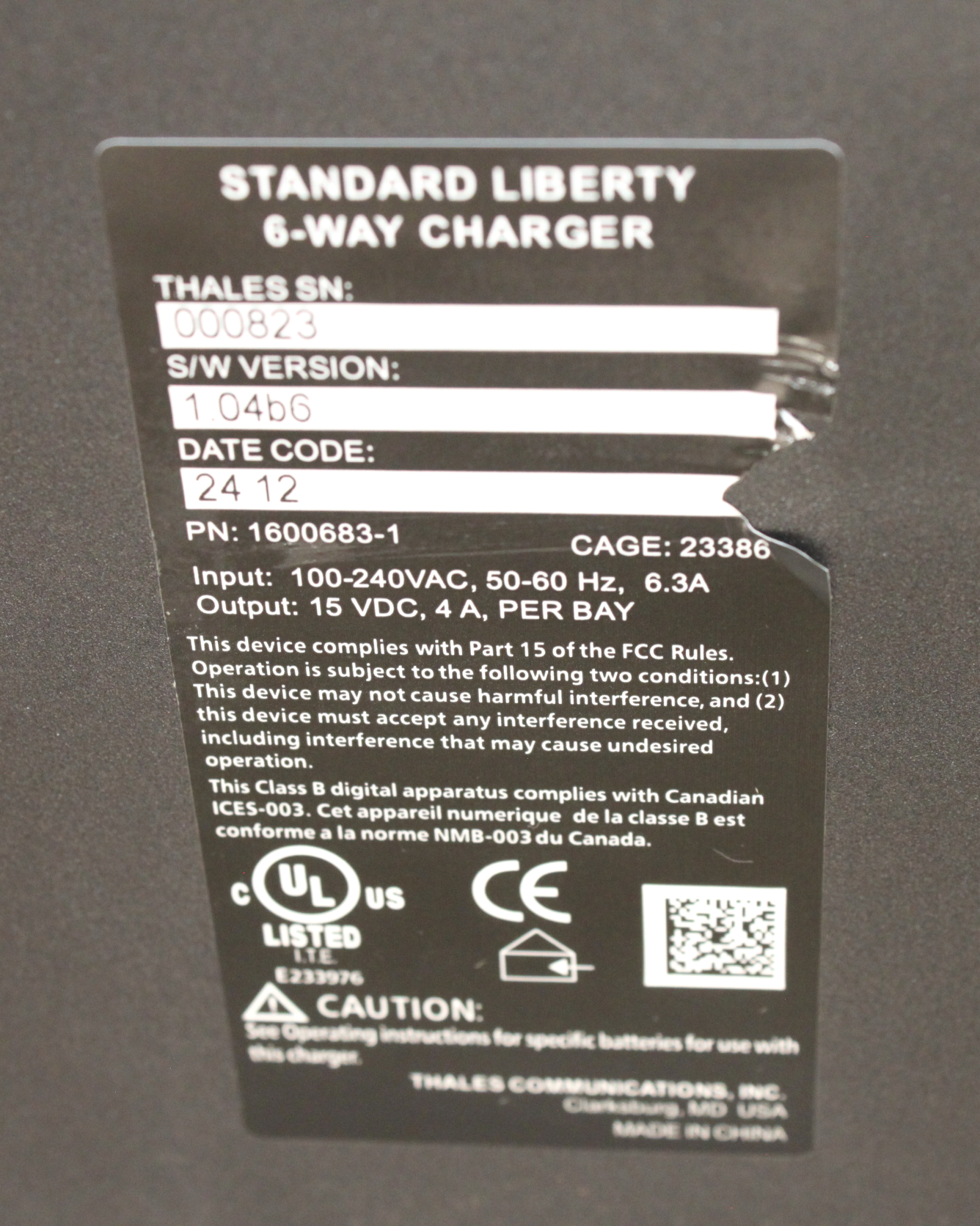 Thales Liberty 6-Way Radio Bank Charger 1600683-1